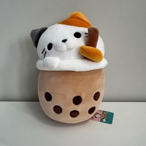 RARE Takashoji Calico Cat On Boba Milk Tea Japanese Plush